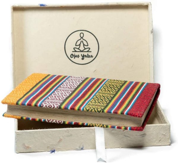 Handmade Bhutanese Cloth Covered Writing Notebook Journal Premium Gift Box Set With Ribbon - Lokta