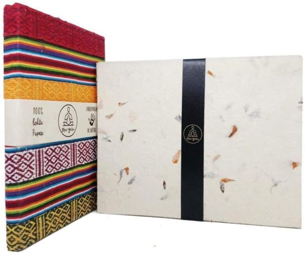 Handmade Bhutanese Cloth Covered Writing Notebook Journal With Ribbon - Lokta