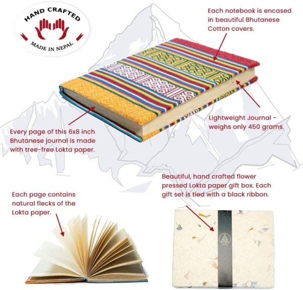 Handmade Bhutanese Cloth Covered Writing Notebook Journal With Ribbon - Lokta (2)